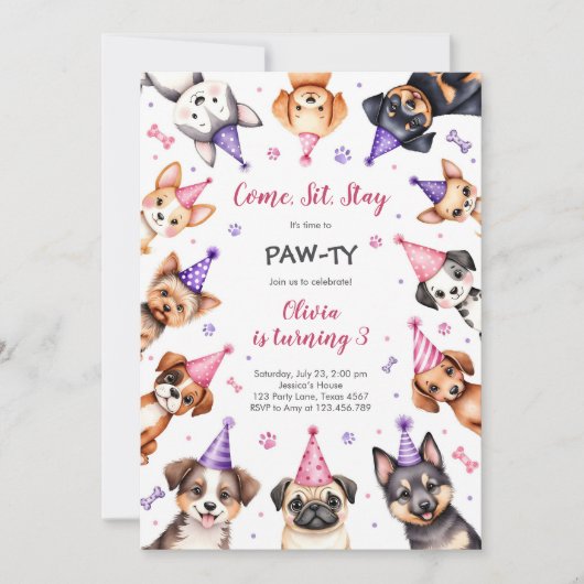 Invitation It's Time to Paw-ty Party Animals Kids Birthday (Devant)
