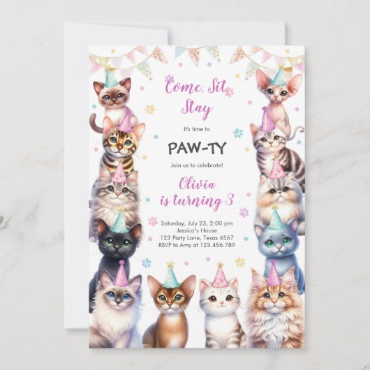 Invitation It's Time to Paw-ty Party Animals Kids Birthday (Devant)