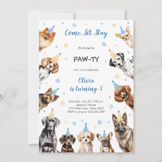 Invitation It's Time to Paw-ty Party Animals Kids Birthday (Devant)