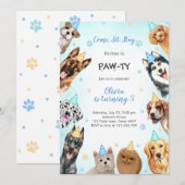 Invitation It's Time to Paw-ty Party Animals Kids Birthday (Devant / Derrière)