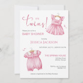 Invitation It's Twins Pink Script Baby Dresses (Devant)