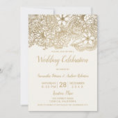 Invitation Ivoire beige or floral typographie chic mariage (Devant)