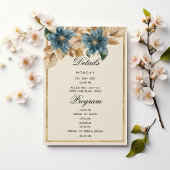 Invitation Ivoire bleu automne printemps fleuri Détails Progr