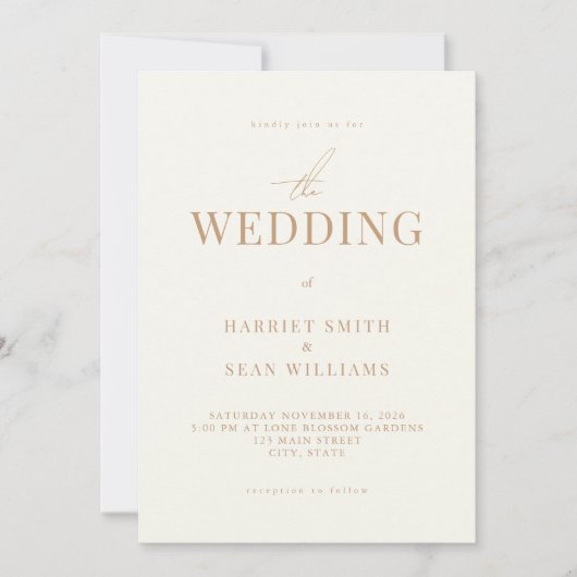 Invitation Ivoire chic moderne et Mariage tan (Devant)