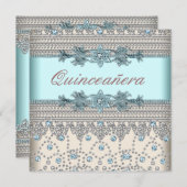 Invitation Ivoire élégant et Quinceanera bleu Turquoise (Devant / Derrière)