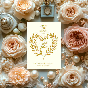Invitation Ivoire et Or foncé Coeur Save the Date Mariage