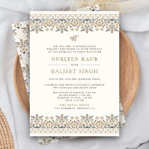 Invitation Ivoire marron Ikat Anand Karaj Mariage sikh