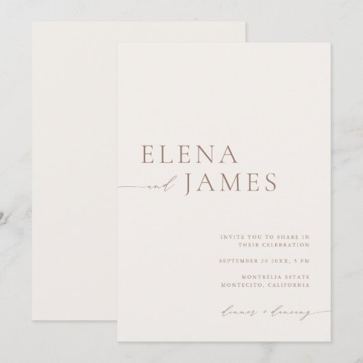 Invitation Ivoire Neutre moderne et Mariage Mocha (Devant / Derrière)