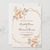 Invitation Ivoire orange blanc d'or terrarium mariage floral (Devant)