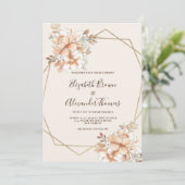 Invitation Ivoire orange blanc d'or terrarium mariage floral (Debout devant)