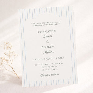 Invitation Ivoire Poussiéreux Bleu Rayé élégant Mariage