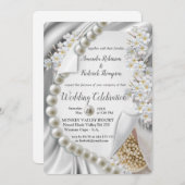 Invitation Ivoire, Vert, Bleu, or Mariage de soie et perles e (Devant / Derrière)