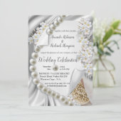 Invitation Ivoire, Vert, Bleu, or Mariage de soie et perles e (Debout devant)