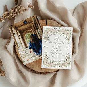 Invitation ivoires floral frontière photo graduation invitati