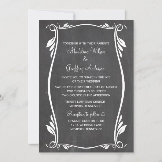 Invitation Ivoirienne fleurie Chalkboard Mariage Inviter (Devant)