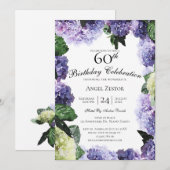 Invitation Ivoiriens et hydrangeas pourpres | Blanc 60e anniv (Devant / Derrière)