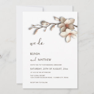 Invitation Ivory 3D Fleur de Magnolia Mariage Casual