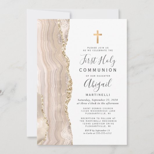 Invitation Ivory Agate Parties scintillant d'or Première comm (Devant)