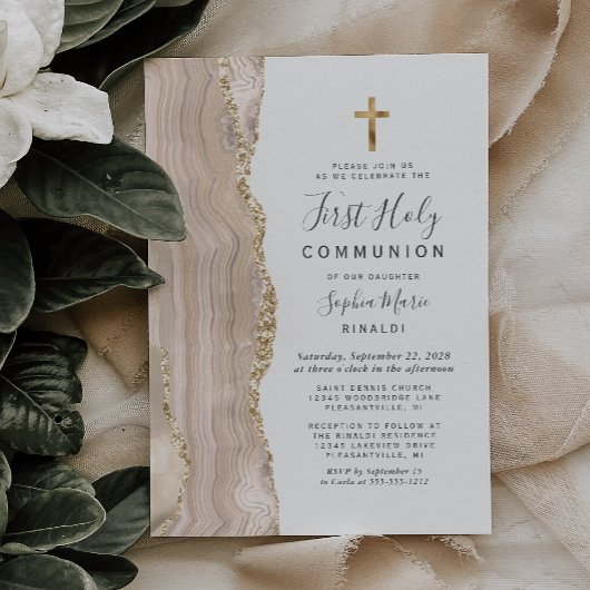 Invitation Ivory Agate Parties scintillant d'or Première comm