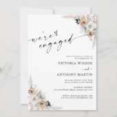 Invitation Ivory And Blue Boho Floral Nous sommes engagés (Devant)