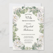 Invitation Ivory and Sage Green Floral 97th Birthday (Devant)