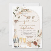 Invitation Ivory Beige Boho Floral Sip et voir Baby shower (Devant)