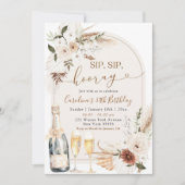 Invitation Ivory Beige Boho Floral Sip Hooray Anniversaire (Devant)