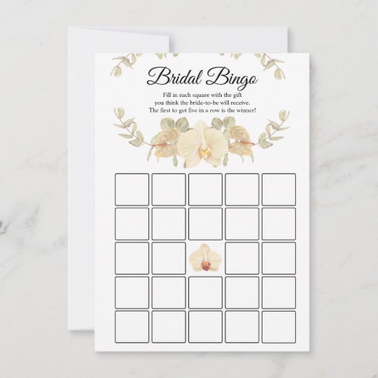 Invitation Ivory, Beige, Orchidées & Eucalyptus Bingo nuptial (Devant)