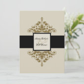 Invitation Ivory Black et Gold Mariage damassé (Debout devant)