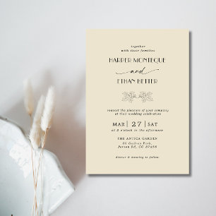 Invitation Ivory & Black Feuilles de Houx Arbre Mariage Propr