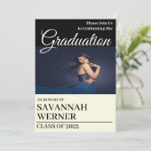 Invitation Ivory & Black Photo Graduation Party (Debout devant)