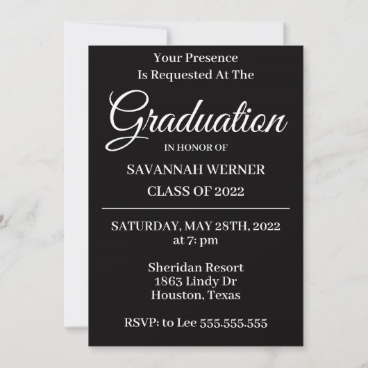Invitation Ivory & Black Photo Graduation Party (Dos)