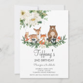 Invitation Ivory Blanc Floral Cute Bois Animaux Anniversaire (Devant)