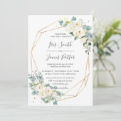 Invitation Ivory Blanc Floral Vert Or Mariage géométrique (Debout devant)