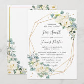 Invitation Ivory Blanc Floral Vert Or Mariage géométrique (Devant / Derrière)