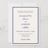 Invitation Ivory bleu marine élégant mariage minimaliste (Devant)