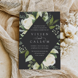 Invitation Ivory Bloom   Mariage de cadre fleuri géométrique