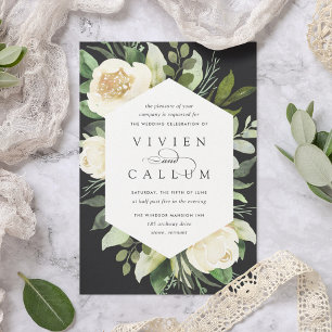 Invitation Ivory Bloom Mariage de cadre fleuri géométrique