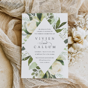 Invitation Ivory Bloom Mariage de cadre fleuri géométrique