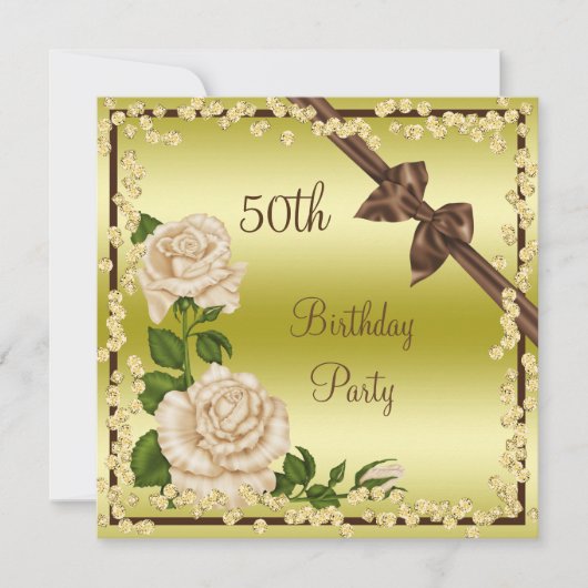 Invitation Ivory Blossom, Bows & Diamonds 50e anniversaire (Devant)