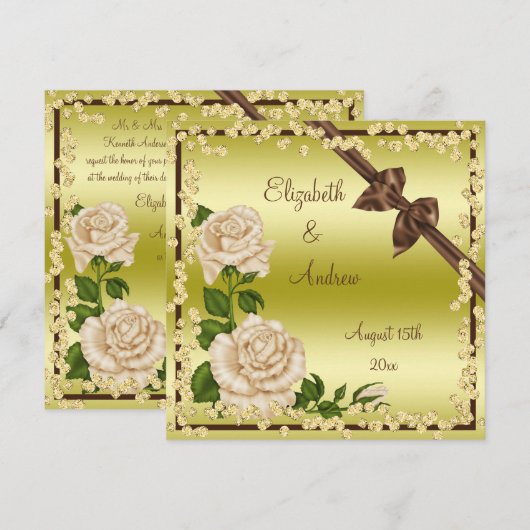 Invitation Ivory Blossom, mariages Bows & Diamonds (Devant / Derrière)