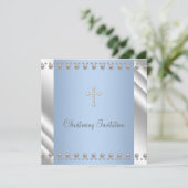 Invitation Ivory Blue Pearl Cross Boy Christening (Debout devant)