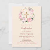 Invitation Ivory blush florals cross Confirmation (Devant)