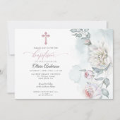 Invitation Ivory Blush Rose Cotters Fleurs Baptême Invitatim (Devant)