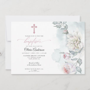 Invitation Ivory Blush Rose Cotters Fleurs Baptême Invitatim