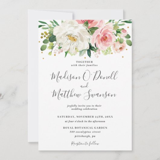 Invitation Ivory Blush rose Floral Mariage (Devant)