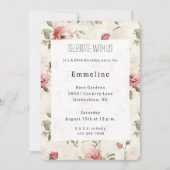 Invitation Ivory Blush Rose Roses Florales Anniversaire (Devant)