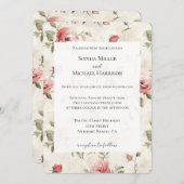 Invitation Ivory Blush rose Roses Mariage Floral (Devant / Derrière)