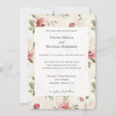 Invitation Ivory Blush rose Roses Mariage Floral (Devant)