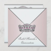 Invitation Ivory Blush Tiara Classy Quinceanera 15ème Parti (Devant / Derrière)
